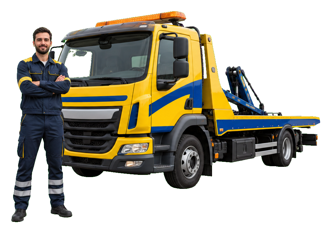 Tecnico del soccorso stradale con carroattrezzi